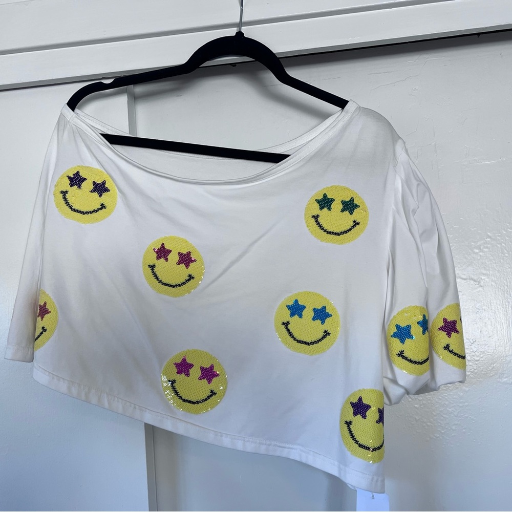 Queen of Sparkles One Shoulder Smiley Face Top